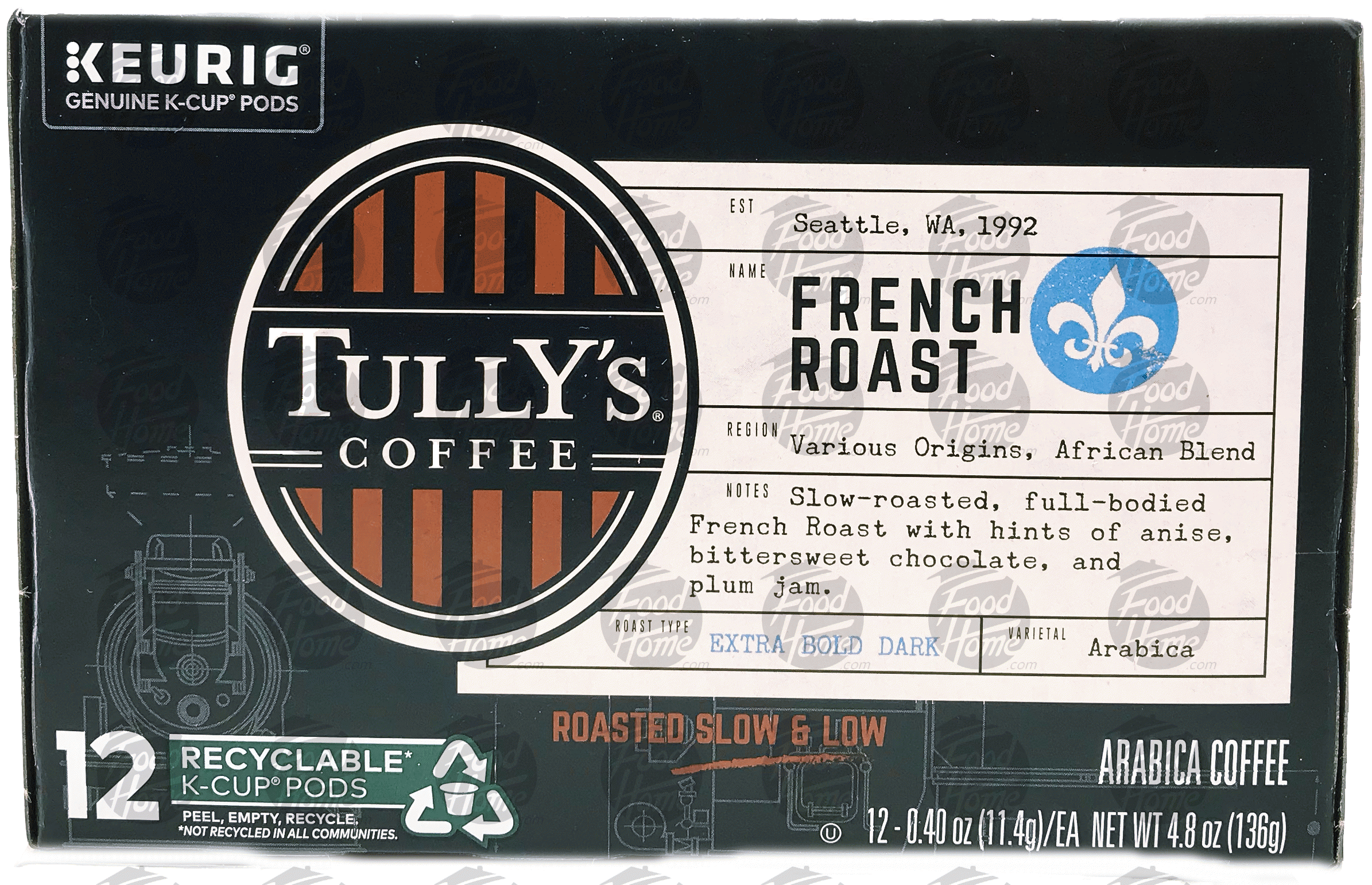 Keurig TullY's Coffee french roast extra bold, dark roast coffee, 12 K-Cups Full-Size Picture